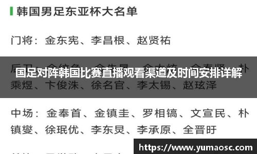 国足对阵韩国比赛直播观看渠道及时间安排详解